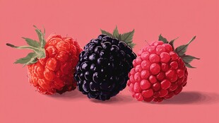 三颗莓果 色彩鲜艳诱人