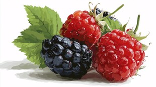 新鲜树莓与黑莓静物图