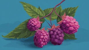 鲜艳树莓与绿叶的美妙组合