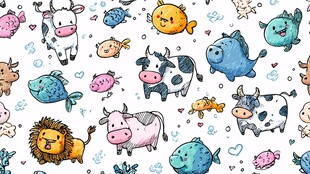 可爱动物卡通图案插画