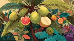 热带水果与繁茂绿植景象