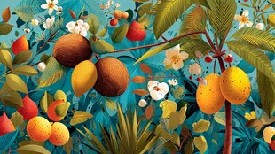 热带水果花卉繁茂图景