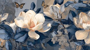 玉兰花与蝴蝶的梦幻图案