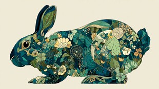 花卉拼贴风的艺术兔子