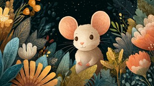 夜中萌鼠伴繁花绿植