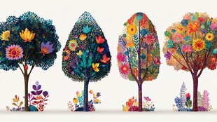 多彩梦幻树木插画艺术