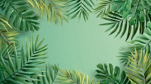 热带绿植环绕的清新背景