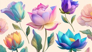 梦幻多彩花卉插画