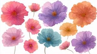 多彩波斯菊插画花朵集合