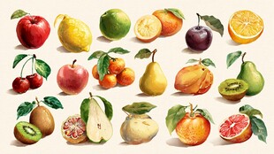 多样新鲜水果插画展示