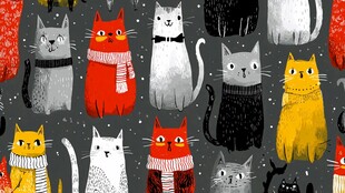 可爱猫咪冬日萌趣插画