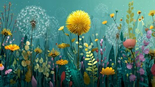 梦幻蒲公英与多彩花卉世界