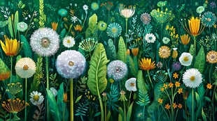 梦幻花草丛生的绿色世界