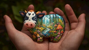 彩绘小牛摆件 掌心的艺术