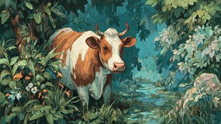 林间漫步的花奶牛