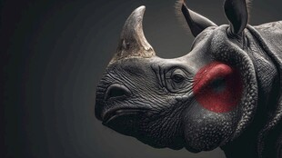 犀牛头特写 耳部一抹红