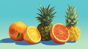 多彩柑橘与菠萝静物图