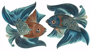 双金鱼图案 古典优雅风