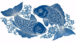 青花瓷双鱼图案装饰画