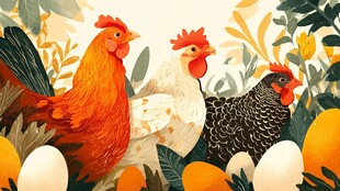 田园中的多彩鸡与鸡蛋