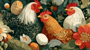 田园鸡群与繁花硕果