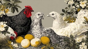 禽鸟与蛋的温馨花卉场景
