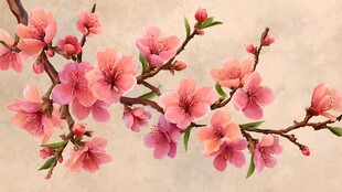 春日绽放的娇艳桃花枝