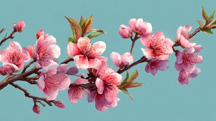 枝头粉嫩桃花绽放