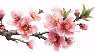 枝头粉嫩桃花绽放