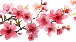 粉色桃花枝 唯美花卉图