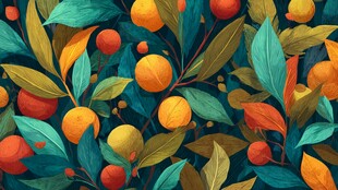 缤纷水果与绿叶的插画世界