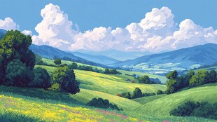 田园绿野间的悠然风光