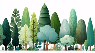 清新森林树木插画场景