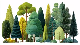 多样森林树木插画