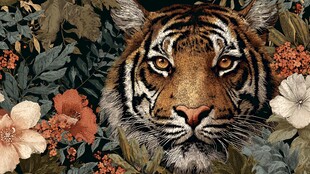 猛虎栖身繁花绿叶间