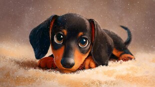 雪地中的萌趣腊肠犬