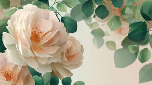 淡雅玫瑰与绿叶装饰画