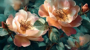 柔美双色月季花绽放图