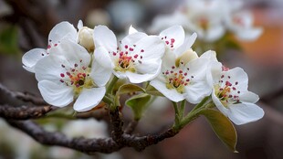 枝头绽放的洁白梨花