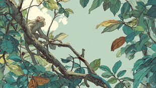 树枝上的猴子与繁茂绿叶