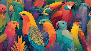 多彩鹦鹉群绘 热带风情
