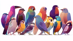 多彩鸟儿齐聚的美妙画面