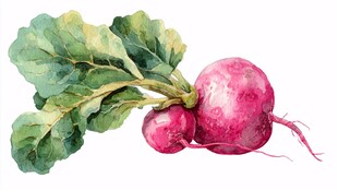 水彩绘就的新鲜红皮萝卜