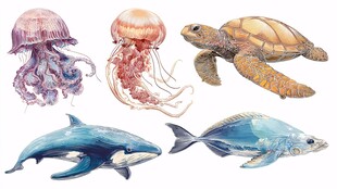 海洋生物水彩插画集合