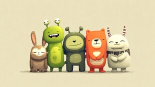 可爱卡通小怪兽与动物集合