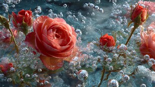 水中绽放的浪漫红玫瑰
