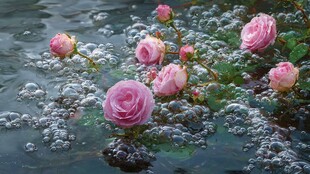 水中绽放的粉色娇艳玫瑰