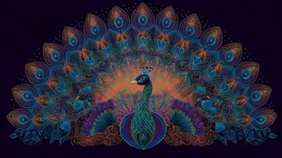 绚丽孔雀开屏艺术插画