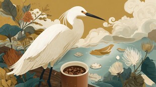 白鹭伴咖啡的自然诗意场景