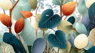 梦幻多彩叶片插画